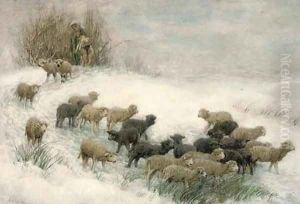 The flock in winter by Friedrich Otto Gebler