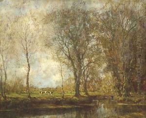 Vordense beek cows in a meadow near a stream by Arnold Marc Gorter