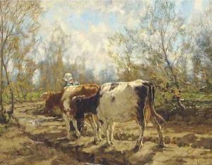 Leading the cattle along a country track by Arnold Marc Gorter