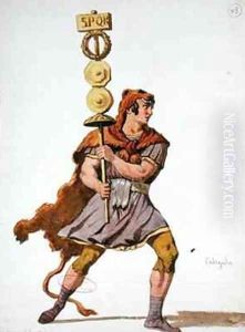 Praetorian costume design for the first production of Caligula by Alexandre Dumas 1802-70 at the Comedie Francaise by Eugene Pierre Francois Giraud