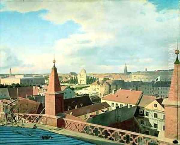 View of the city of Berlin with Altes Museum and Cathedrale from the roof of the Church of Friedrichswerder - view 1
