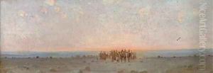 An Arab caravan at dusk by Gustave Achille Guillaumet