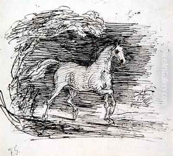 A Grey Horse trotting out of a Wood - view 1