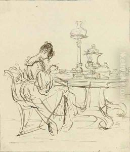 Study of a lady seated at a tea-table by Sir Francis Grant