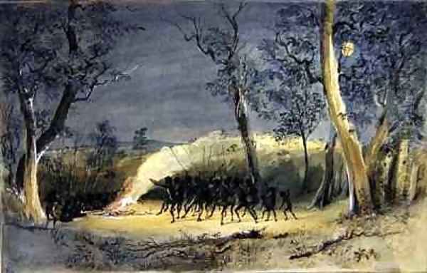 A Native Corroboree at Night - view 1