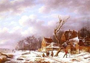 Gathering Wood In A Winter Landscape