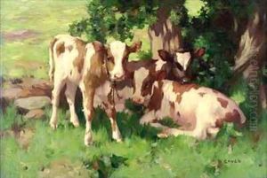 Three Calves in the Shade of a Tree by David Gauld