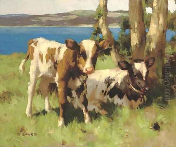 Calves in a meadow - view 1