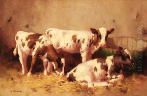 Calves resting in a barn by David Gauld