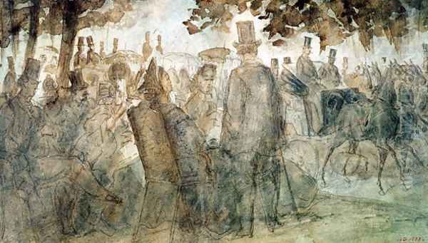 Carriages and Promenaders on the Avenue des Champs Elysses - view 1