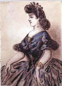 Half length portrait of a woman by Constantin Guys