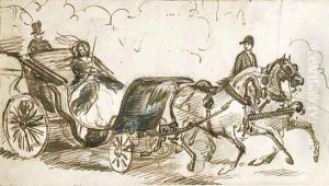 A lady being driven in a landau