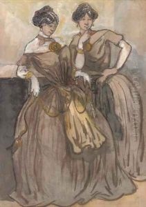 Two elegant ladies of fashion by Constantin Guys