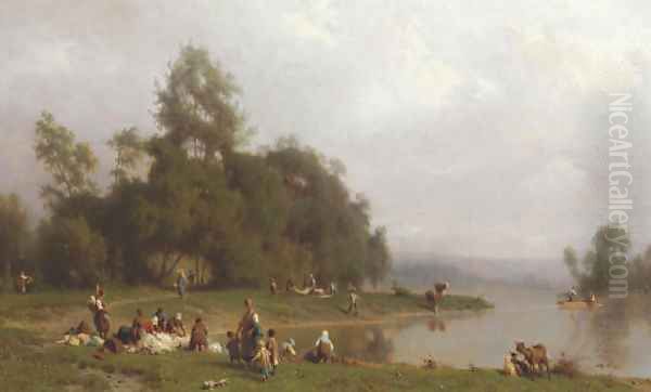 Washerwomen by a Riverbank - view 1