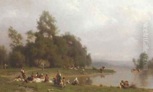 Washerwomen by a Riverbank by Karl Girardet