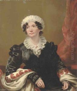 Portrait of a lady, small half-length, seated, in a black dress with shawl and white mob cap
