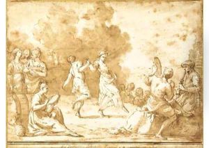 Peasants dancing in a landscape surrounded by musicians by Giuseppe Gambarini
