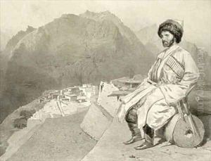 View of Ghimri and Portrait of Hadji Mourad by Grigori Grigorevich Gagarin
