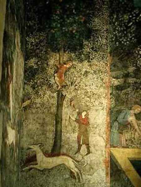 Hunting dogs and men climbing a tree - view 1