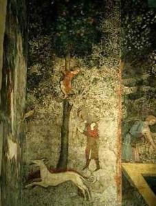 Hunting dogs and men climbing a tree Hunting dogs and men climbing a tree
