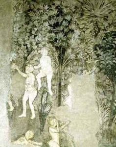 Detail of men bathing from the decorative scheme in the Hall of the Popes Detail of men bathing from the decorative scheme in the Hall of the Popes