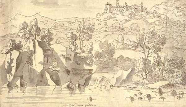 A rocky landscape with a castle on a hilltop - view 1
