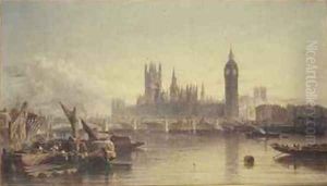 The Houses of Parliament and Westminster Bridge by Edward Angelo Goodall