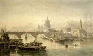 St Pauls Cathedral and London Bridge from the Surrey Side by Edward Angelo Goodall