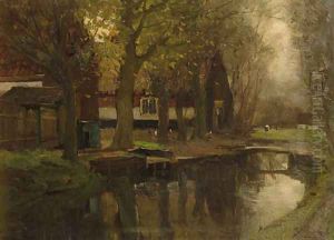 Farmhouses along a brook