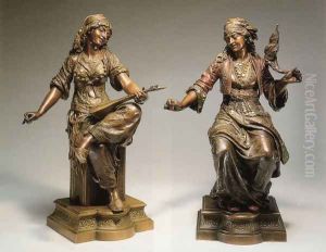Oriental Women: A Pair Of Bronzes by Emile Coriolan Hippolyte Guillemin