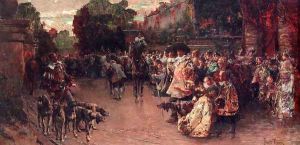 Don Quichote Amidst An Elegant Company On A Terrace by David Eugene Girin
