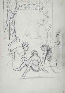 Design for a Decorative Doorway Primitive People for the Cave of the Golden Calf