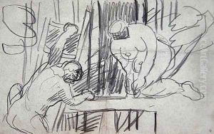 Study of a Tree House with Primitive People for the Cave of the Golden Calf by Spencer Frederick Gore