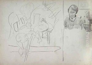 Study of Tree House with Primitive People and Figure in a Room for the Cave of the Golden Calf by Spencer Frederick Gore
