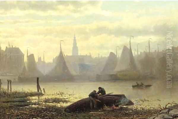 Repairing the boat by the IJ, Amsterdam - view 1