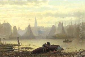 Repairing the boat by the IJ, Amsterdam by Johan Conrad Greive