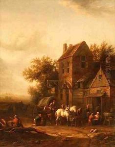 Two Horsemen at a Blacksmiths Forge by Barend Gael or Gaal