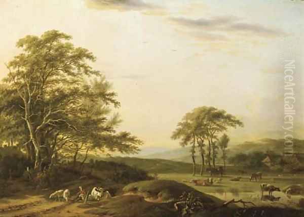 An Italianate river landscape with a shepherd and cattle - view 1