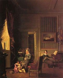Madame de Vaugelas, Marquise de Marniolas and Her Children in an Interior by Michel Philebert Genod