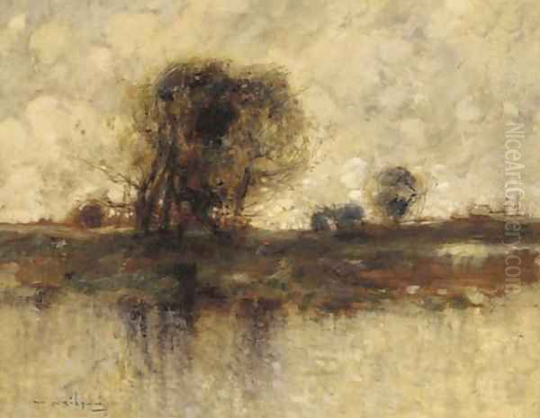 An angler on the edge of a lake - view 1