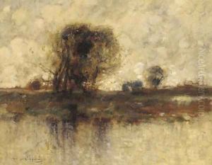 An angler on the edge of a lake by William Alfred Gibson