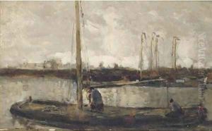 Figures in a barge by William Alfred Gibson