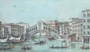View of the Rialto Bridge and the Fondaco dei Tedeschi, Venice by Giacomo Guardi