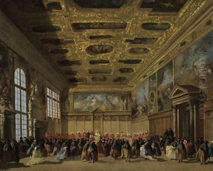 Reception by the Doge of the Ambassadors in the Sala del Collegio by Giacomo Guardi
