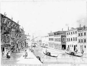 View from the canal leading from the Zattere to the Church of the Carmine, Venice by Giacomo Guardi