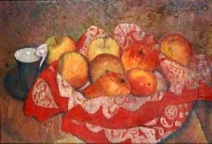 Apples and Pears on a Red Cloth by Mark Gertler