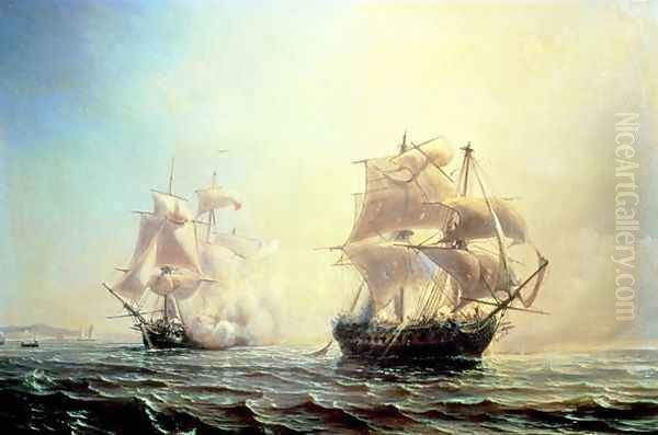 Combat between the frigate LEmbuscade and the Boston in the Port of New York in 1793 - view 1