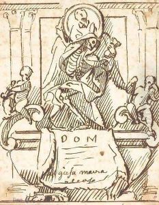 Study for a wall tomb with the figure of Death supporting a portrait roundel and two mourning putti by Domenico Guidi