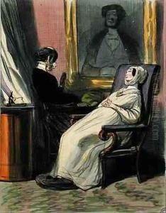 Pregnant woman with her mother by Paul Gavarni
