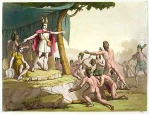 King Manco Capac and Queen Coya Mama receiving homage from the from Le Costume Ancien et Moderne by Gallo Gallina